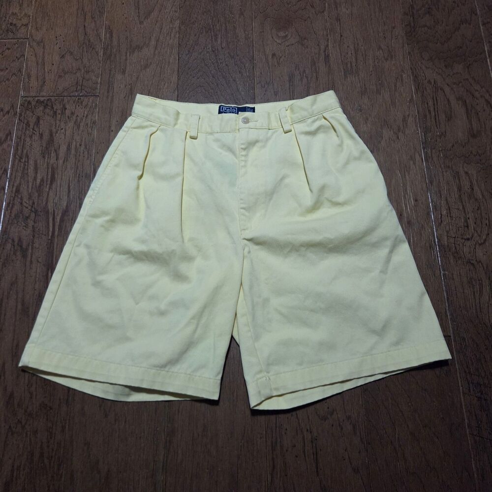 Vtg Polo Ralph Lauren Tyler Pleated Chino Shorts Yellow Cotton Size 32 (30)